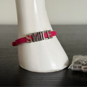 Pink Leather Strap Word Bracelet with Customizable Silver Letters
